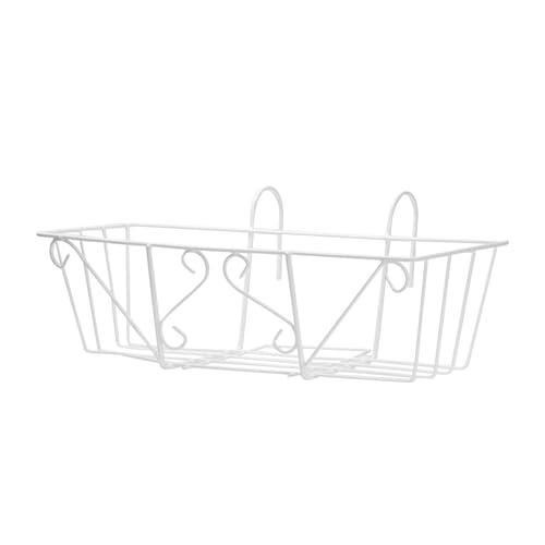 DECOMELODY Supporto per Piante in Ferro Bianco, Portavaso Sospeso Quadrato in Metallo, Supporto per Fioriera da Balcone e Giardino Design Europeo