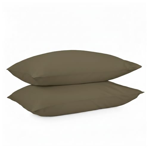 Image of 100% Cotton Queen Size Fitted Bedsheet Set (80x60 inches) with 2 Pillow Covers (18x27 inches) - Percale Weave, Soft & Breathable | (Moss Olive)