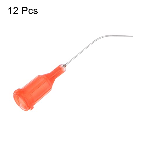 HARFINGTON 12pcs Blunt Tip Dispensing Needles, 24 Gauge 45 Degrees Bent Dispensing Tips 1" End Angled Dispenser Needle with Luer Elbow Blunt Needle for Oil or Glue Applicator, Red