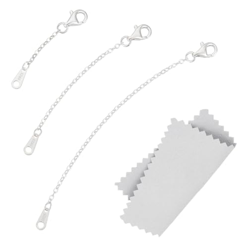 BENECREAT 3 extensores de plata de ley 925 con cierre de mosquetón, collar de plata de ley, extensor de cadena, cadena extensora para collar y pulsera