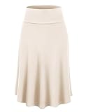 Lock and Love LL WB1105 Womens Lightweight Fold Over Flared Midi Skirt L Cream