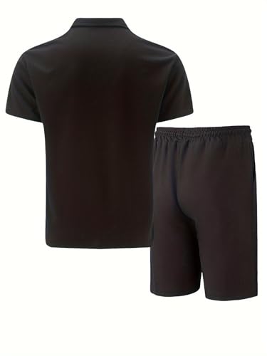 Men's Summer Solid Color Casual Suit Lapel Zipper T-Shirt Short Sleeve Elastic Shorts M-3xl3