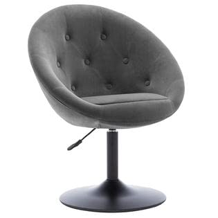 BAWARI Vanity Accent Lounge Chair Tufted Round Back Adjustable Swivel Cocktail Chair Synthetic (Standard, Grey)