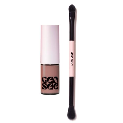 GEN SEE Rose Water Eye Brightening Set Liquid Eyeshadow and Dual Ended Blender Brush Weightless Long Lasting Lid Corrector Glow Shade Vegan Cruelty-Free Made in Italy
