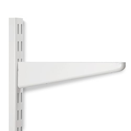 IRONWORX® Soportes de estantería de doble ranura (370 mm, paquete de 10) | Soportes de pared ajustables blancos para estantes, acero resistente para soluciones de almacenamiento premium | para uso