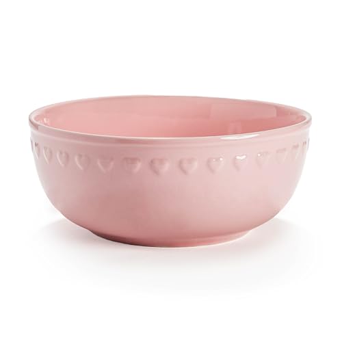 Paris Hilton Ceramic Serving Bowl Iconic Stoneware with Heart Detailing Microwave & Dishwasher Safe 10-Cup Capacity 9.25 Inch Diameter Pink