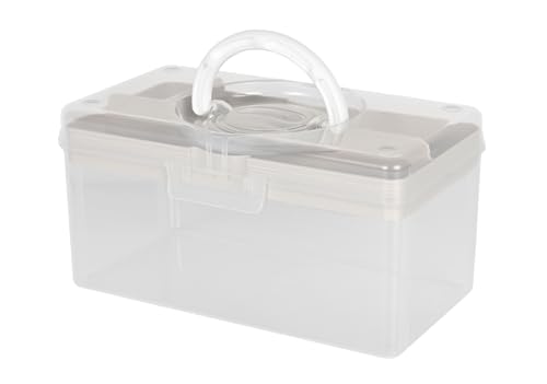 Image of livinbox 9 inch Portable Plastic Toolbox with Handle & Removable Tray, First Aid Carrying Case and Storage Organizer for Art, Craft & Sewing Supplies, Transparent Beige, TB-300-BB