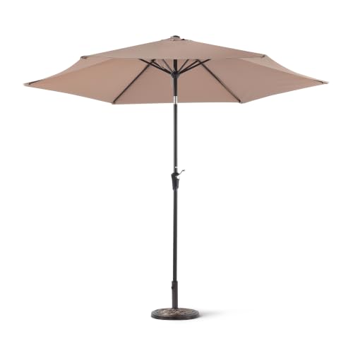 Amazon Basics 90.6" Outdoor Patio Umbrella with Crank Lift and Push Button Tilt, Steel Pole, Steel Ribs, Tan