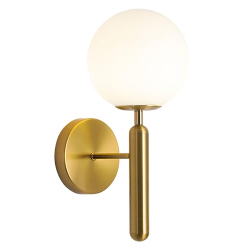 Wall Sconces Milk Glass Wall Lamp Mid Century Modern Wall Light for Bedroom Bathroom Living Room Hallway, Indoor Hallway Wall Lights
