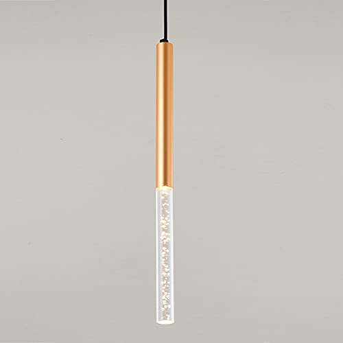 Ling Xiang Lámpara Colgante, Cilindro LED Luces Colgantes Lámparas de Tubo Largo Droplight Suspensión Luminaria Araña Cocina Comedor Tienda Decoración Cordón Lámpara Colgante Luces de Fondo(Gold)