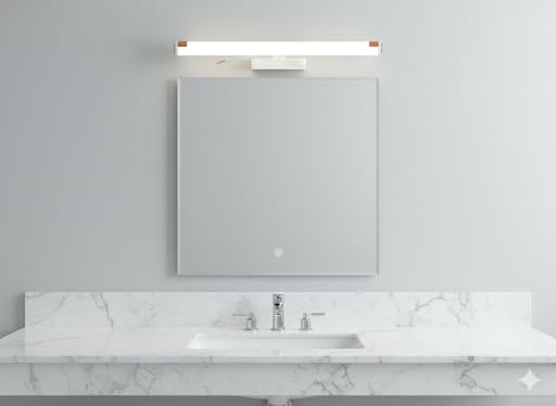 Image of Rosegold | White PVC Body | Dressing Table |Rose Chrome Finish | Bathroom Mirror | Vanity | Picture | Cabinet | Adjustable | Wall Mounted Light. 2 Year Warranty. (White Rosegold, 18w)