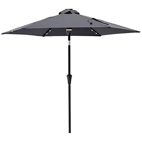C-Hopetree 7.5 ft Outdoor Patio Market Table Umbrella with Solar LED Lights and Tilt, Anthracite Cover