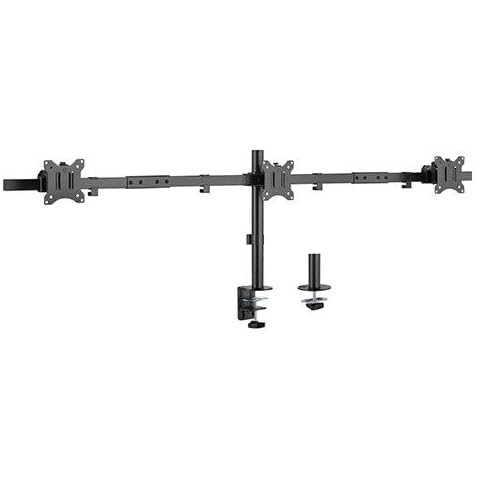 Audizio MAD30 Triple PC Monitor Stand, Adjustable Arm - 3x 7kg 17-32" Screens, Desk Mount, Rotating Motion, Tilt VESA 75 x 75, 100 x 100, Black Cover