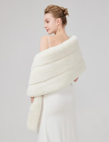 BEAUTELICATE Faux Fur Shawl Bridal Wrap Winter Wedding Stole Bridesmaids Cover Up Women Shrug2
