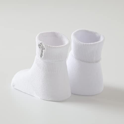 Booulfi Baby Boy Baptism Christening Socks 2 Pairs White Newborn Sock With Cross Embroidery Dedication Gifts For Toddler Infant, 6-12 Months #TOP6