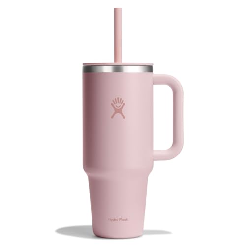 Hydro Flask Travel Tumbler with Handle, Lid and Straw - Insulated Stainless Steel in 40 Oz Tonal Trillium Pink view 2