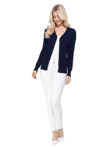 Image of YEMAK Women's Knit Cardigan Sweater - Long Sleeve V-Neck Basic Classic Casual Button Down Knitted Soft Lightweight Top