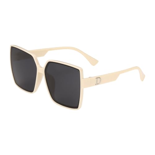 Image of sourcing map Sunglasses for Women Men, PC Large Frame D-Shaped Trendy Sunglasses Sunshine Protection Shades for Driving, Shopping and Taking Photos, White