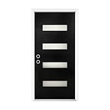 32 x 80 Fiberglass Front Entry Door with Frosted Glass Panels, Modern 5 Lite Glass Panel Exterior Door with...