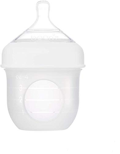 Boon, NURSH Reusable Silicone Pouch Baby Bottles for Air-Free Feeding with Stage 1 Slow Flow Nipple, 4 Ounce
