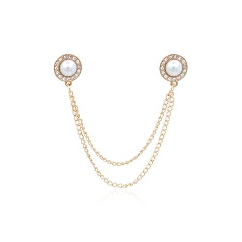 Image of Gold /Silver Crystal Geometry Brooch Lapel Pin for Men Rhinestone With Hanging Chain Brooch for Men Suit Fashion Tuxedo Tie Hat Scarf Collar Pins for Men Women Gifts