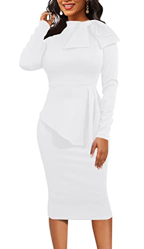 Image of Women's Fashion Peplum Bodycon Dresses Short Sleeve Bow Club Ruffle Pencil Party Dress