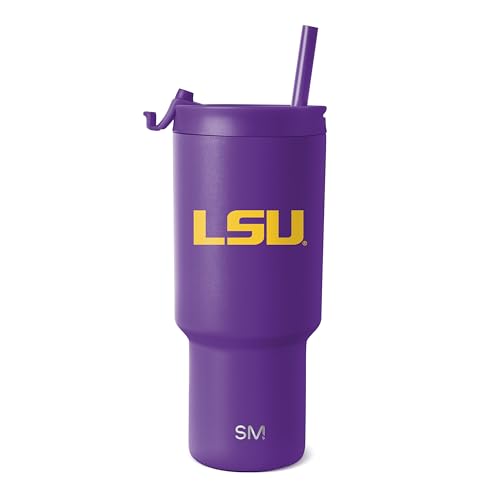 Simple Modern Officially Licensed Collegiate LSU Tigers 30 oz Tumbler with Flip Lid and Straws | Insulated Cup Stainless Steel | Gifts for Men Women | Trek Collection | Louisiana State University