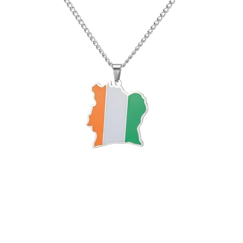 Collier carte pays anti-décoloration en acier pour éviter la rouille et les allergies de peau