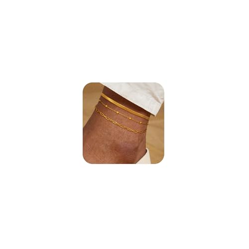 Image of Gold Anklets for Women Waterproof 14k Gold Plated Cuban Link Anklets Non Tarnish Rope Herringbone Ankle Chain Summer Beach Jewelry Gifts for Women