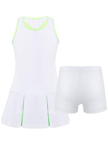 Kaerm Kids Girls Golf Tennis Dress with Shorts Underpants Outfits Solid Color Sleeveless Sports Dress Workout Outfits