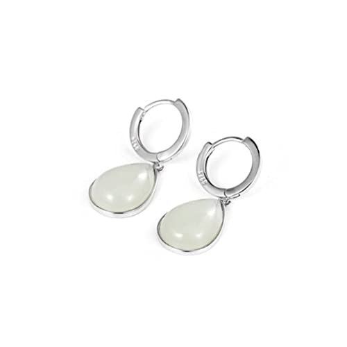 Boucles d'oreilles Goutte d'eau anti-allergie en jade blanc naturel
