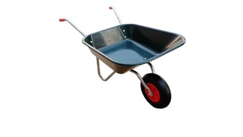 Black Garden Wheelbarrow, 140L Capacity, Pneumatic Rubber Tyres, Black Plastic Tray Heavy Duty Frame Trolley Cart