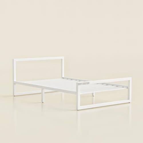 Image of Single Size Metal Bed Frame | SingleSize Metal Bed for Adults | Heavy Duty Iron Bed | Steel Bed Single | Single Metal Cot | Platform Bed | White MetalBed | Metal Slats | No Box Spring Needed
