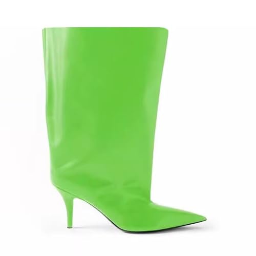 2025 women's mid-calf boots Pointed Toe Hot pink Black Brown High Stiletto heels Slouchy Leather Boots Pull on Sexy Booties for Women Extra Wide calf dressy boots2