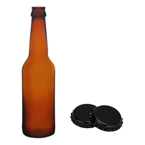 Vigo Presses 330ml Amber Beer Bottles - Easy Storage for Homebrew Beer and Cider - 40 Bottles with Black Crown Caps Cover