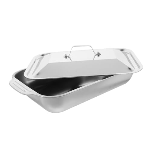 HEALLILY Bandeja Para Horno De Acero Inoxidable Con Tapa Resistente y Multifuncional Para Asar Pescado Hornear Pasteles y Rostizar Carnes Para Cenas Familiares y Barbacoas Al Aire