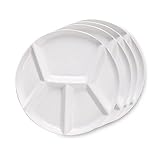 Artestia Fondue Plates Divided 5-Sections Round Ceramic Dinner Plates Set of 4, Chip & Dip Serving Trays Perfect for Serving Fondue Food, Sauces and Condiments