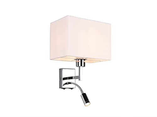 Wandleuchte mit flexiblem LED Leselicht & creme weißem Stoffschirm, LED Flexarm mit 310 Lumen und 3.000 Kelvin warmweiß, Stoffschirm mit E27 Fassung - ideale Leselampe für Bett & Wohnzimmer