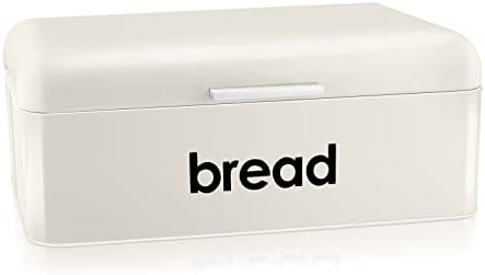 E-far Vintage Bread Box for Kitchen Countertop, Cream Metal Bread...