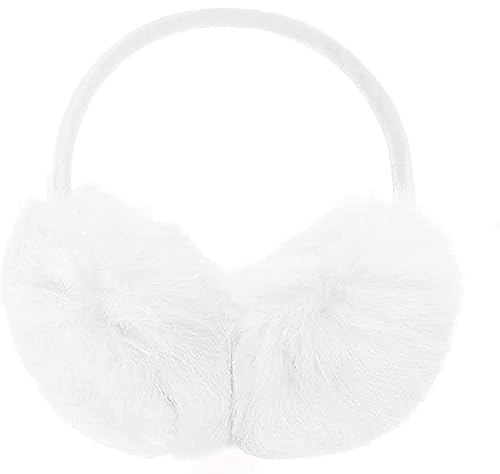 C.X.Z Faux Fur Winter Fluffy Earmuff Ear Warmers Wraps Shield Behind the Head Design Short Band Plush (White) - Perfectly Keep Your Overall Hair Style