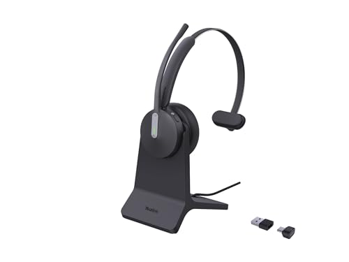 Yealink BH 70 Mono Teams Casque avec Support de Charge, Bluetooth, 3 Microphones, réduction du Bruit, autonomie de la Batterie 35 h, USB-C/A