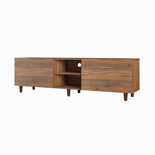 Image of VIKI Modern TV Unit for Living Room | Engineered Wood TV Cabinet with 2 Drawer Storage & Open Shelf, Entertainment Unit for Home, 160W x 48H x 40D cm | DIY | 1 Year Warranty (Walnut)