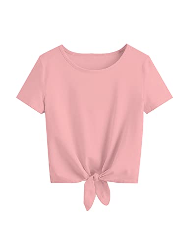 Image of Girls Tie Dye Shirts Short Sleeve T-Shirt Casual Tie Hem Tee Tops Size 5-12 Years