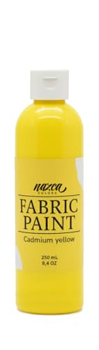 Nazca Colors Yellow Fabric Paint 250ml – Acrylic Permanent Textile and Leather Paint ideal for painting Clothe, t-shirts, Jeans, Totebags, Sneakers, Canvas Shoes – Great Covering Capacity