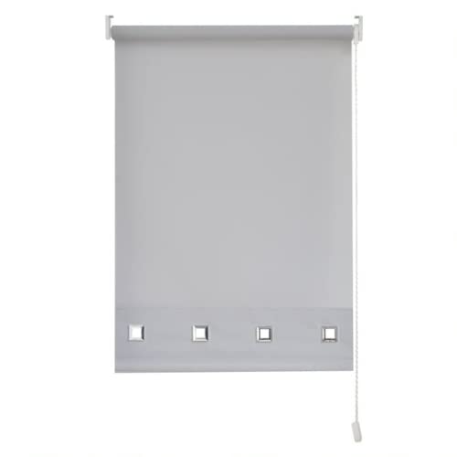Square Eyelet Windows Roller Blinds Polyester Fabric, Easy Fit Trimmable, Home, Office, Blind with Metal Tube and Child Safe Fittings (Width 60cm x Length 165cm, Light Filtering Shade, Light Grey)