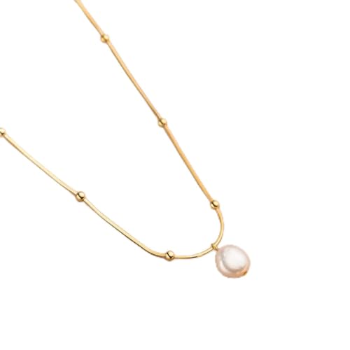 Collier de perles naturelles pour femmes avec chaîne fine en maille serpent ras de cou