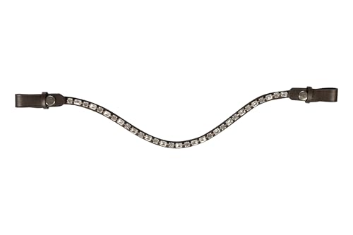 HKM Crystal Leather Browband, Full Size Horse Bridle Accessory, Silver, Interchangeable with Snaps, Havana
