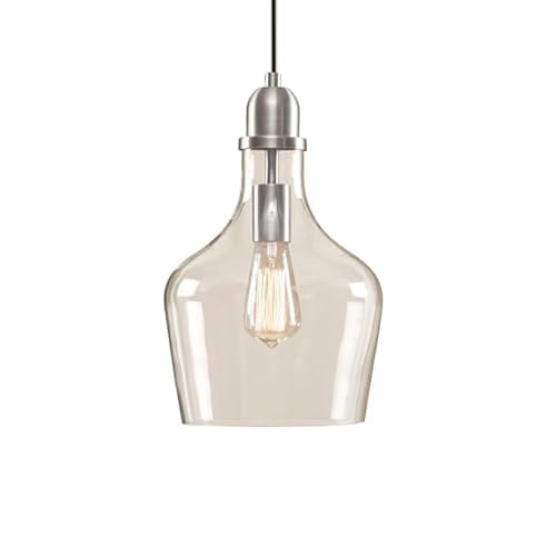 Image of INK+IVY Auburn Pendant Kitchen Lighting for Dining Room, Industrial Lights, Hand-blown Glass Bell Shaped Pendant Light for Kitchen Island, Foyer, Bedroom, 9 inch Dia x 95.5 inch H, Silver /Clear