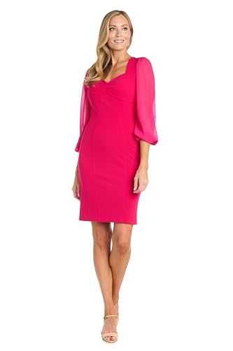 R&M Richards Stretchy Peony Sheath Dress W/Chiffon Bell Sleeves - Knee Length Sweetheart Neck Cocktail Dress