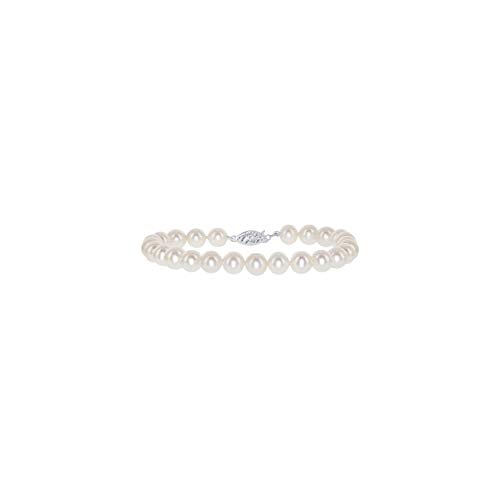 .925 Sterling Silver & 4Mm-4.5Mm Round White Freshwater Cultured Pearl Bride & Bridesmaid Strand Bracelet With Fishhook Clasp - 7" #TOP26